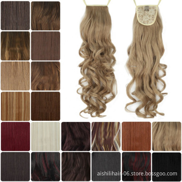 Wholesale Synthetic Long Curly Ribbon Drawstring Ponytails Hairpiece Clip-In Hair extensions 20 Colors